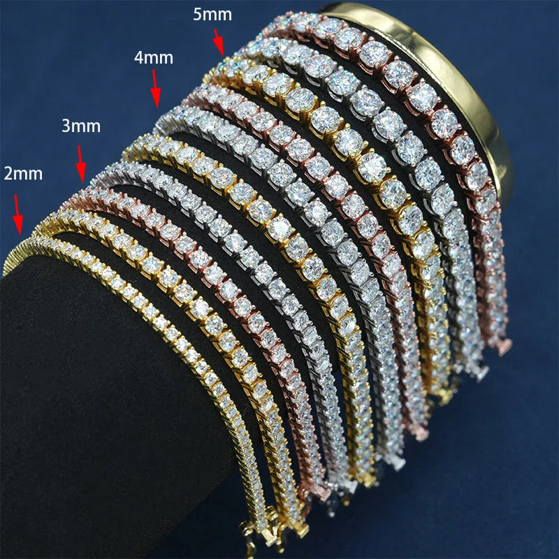 EWYA Full 2mm Moissanite VVS Micro Tennis Chain for Women Men 925 Silver Passes Diamond Tester 16 18 20 to 25 inch Necklace Gift