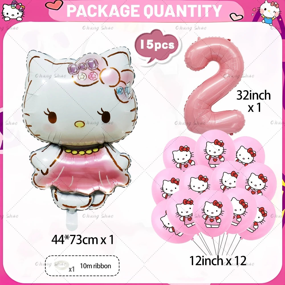 Hello Kitty Theme Birthday Party Decorations Balloon Set Cartoon Cat Aluminum Foil Balloons Girls Favors Baby Shower Supplies