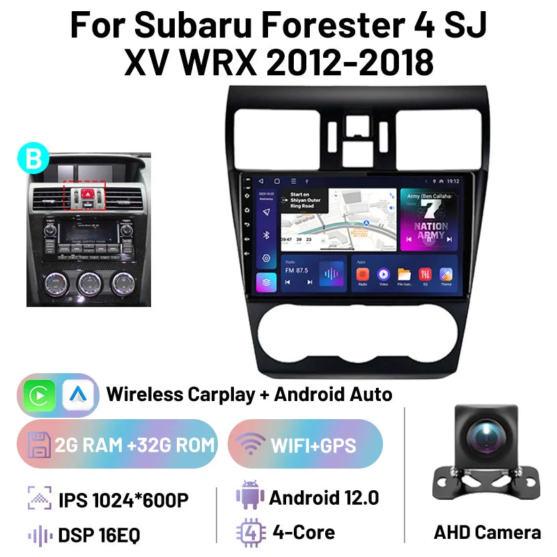 Car Stereo Carplay Android Auto Wireless 8 Core For Subaru Forester 4 SJ XV WRX 2012-2018 Audio DSP FM AM Multimedia Player Auto