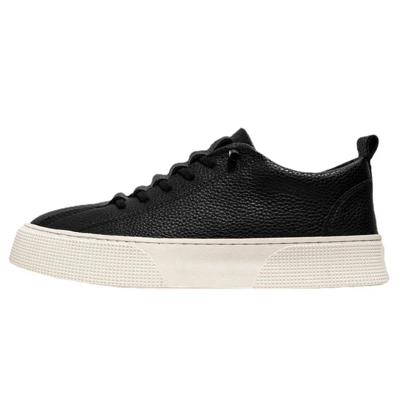 Men Classic White Leather Sneakers Casual Soft Leather Shoes Lace-up Shoes Mens Fashion Outdoor Walking Shoes Male Trainers