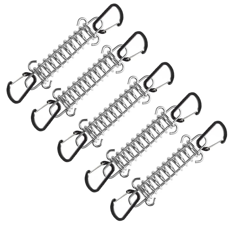 5/10Pcs/set Steel Tent Wind Rope Spring Buckle Tent Tensioner Camping Deck Pegs with Carabiner Clips Awning Tightener Fixed Hook