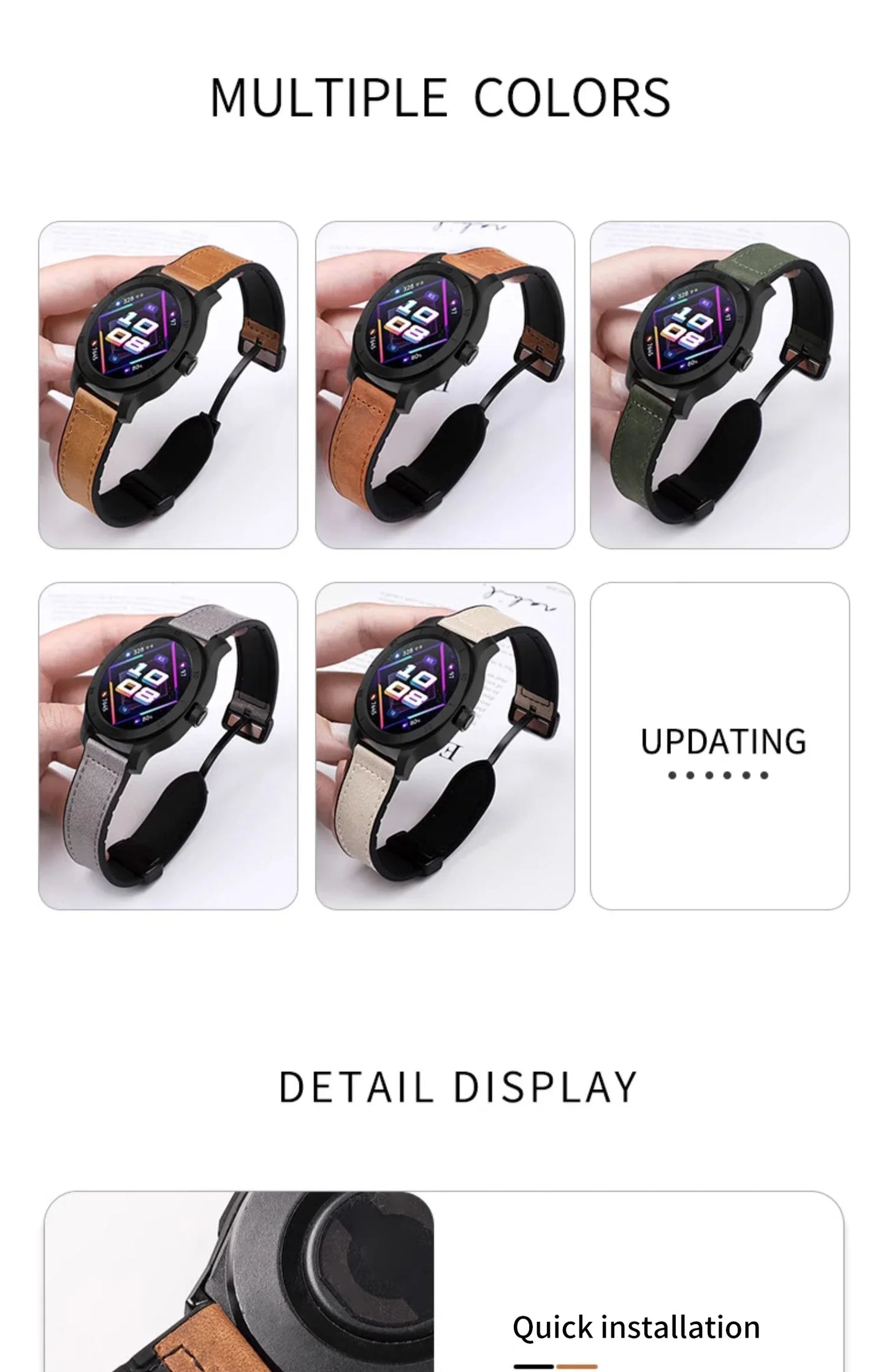 Magnetic leather watch strap, compatible with Huawei/Xiaomi/Samsung, Galaxy Watch 3 45/46mm, women's and men's 22mm watch straps