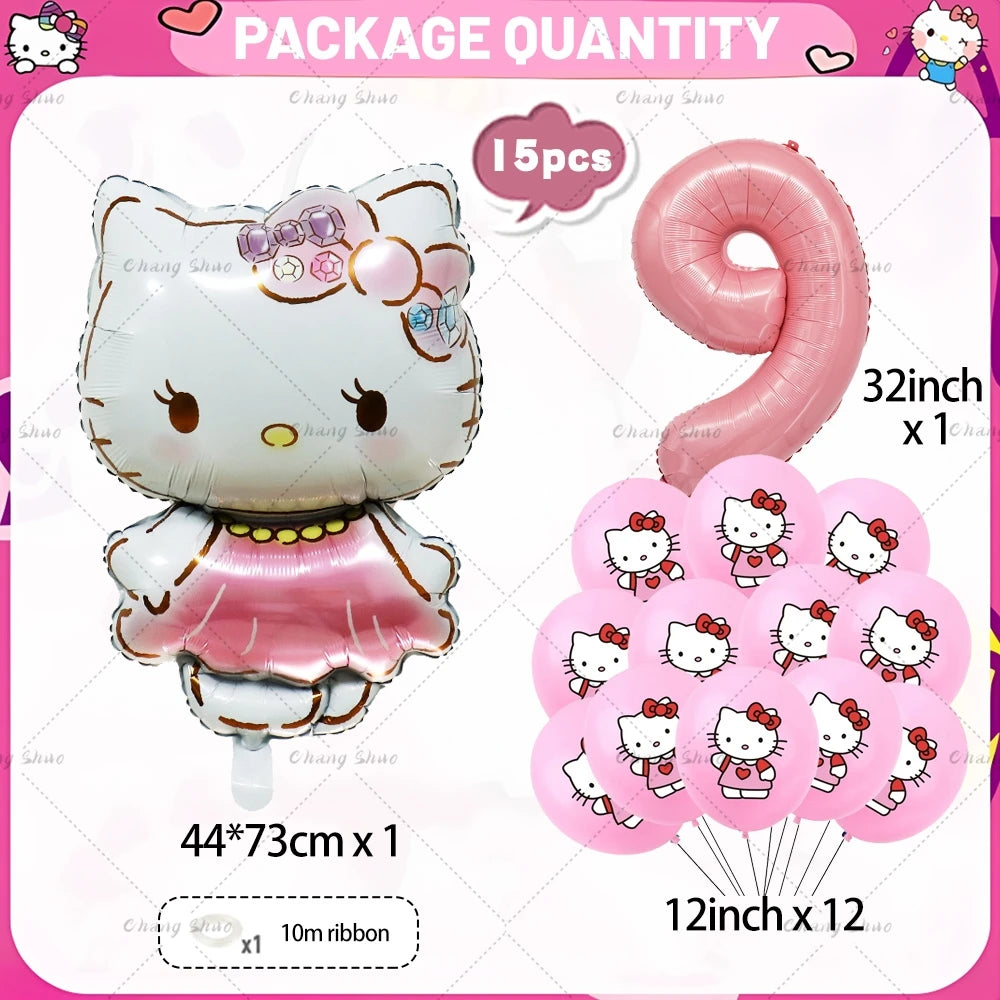 Hello Kitty Theme Birthday Party Decorations Balloon Set Cartoon Cat Aluminum Foil Balloons Girls Favors Baby Shower Supplies