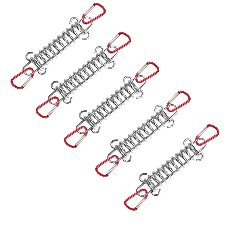 5/10Pcs/set Steel Tent Wind Rope Spring Buckle Tent Tensioner Camping Deck Pegs with Carabiner Clips Awning Tightener Fixed Hook
