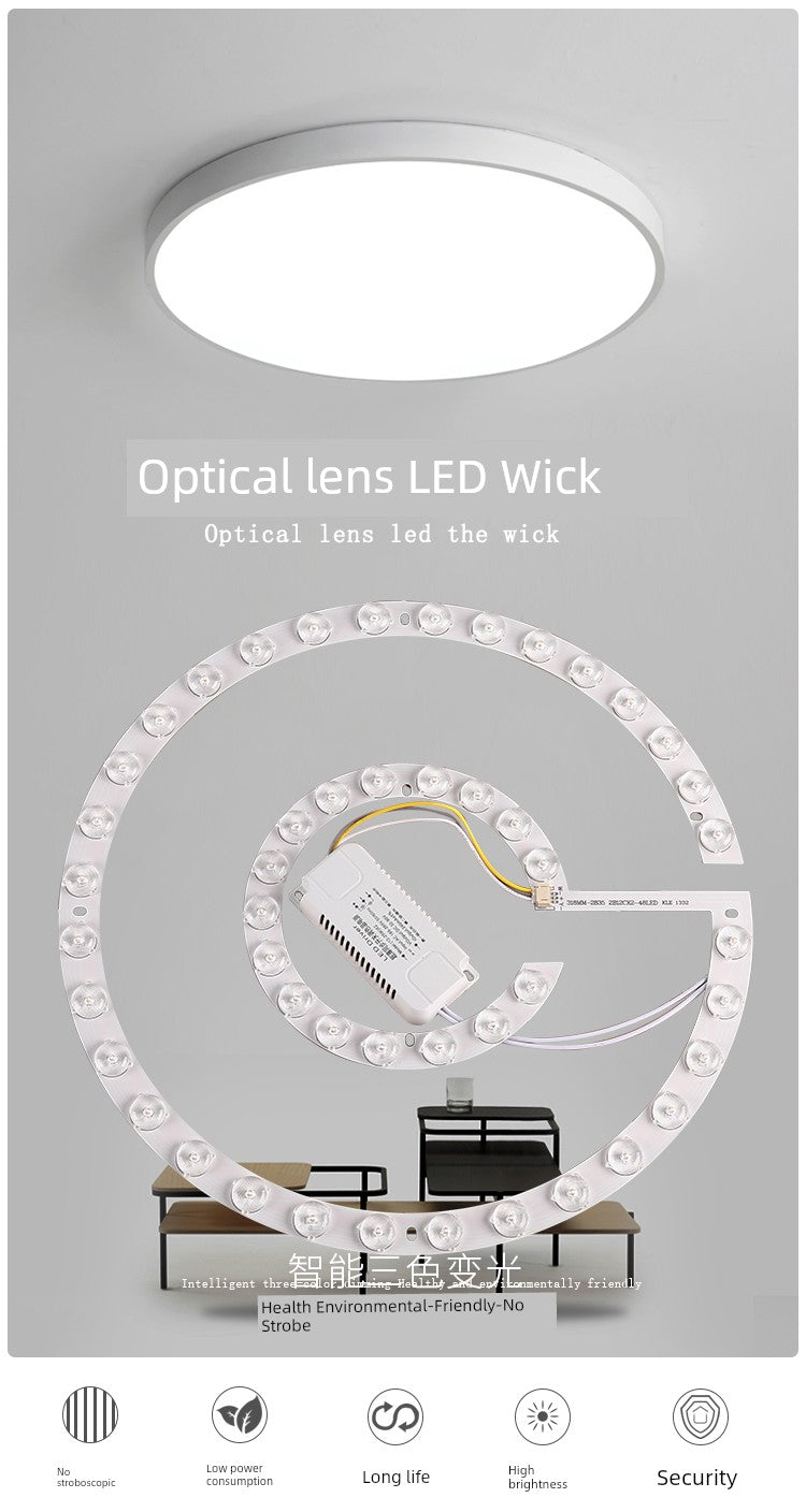 Ceiling Lamp LED Light Wick Replacement Refill Lamp Beads the Lamp Disc Lens Living Room Variable Light with Three Colors Light Bar Ceiling Fan Lights Light Source