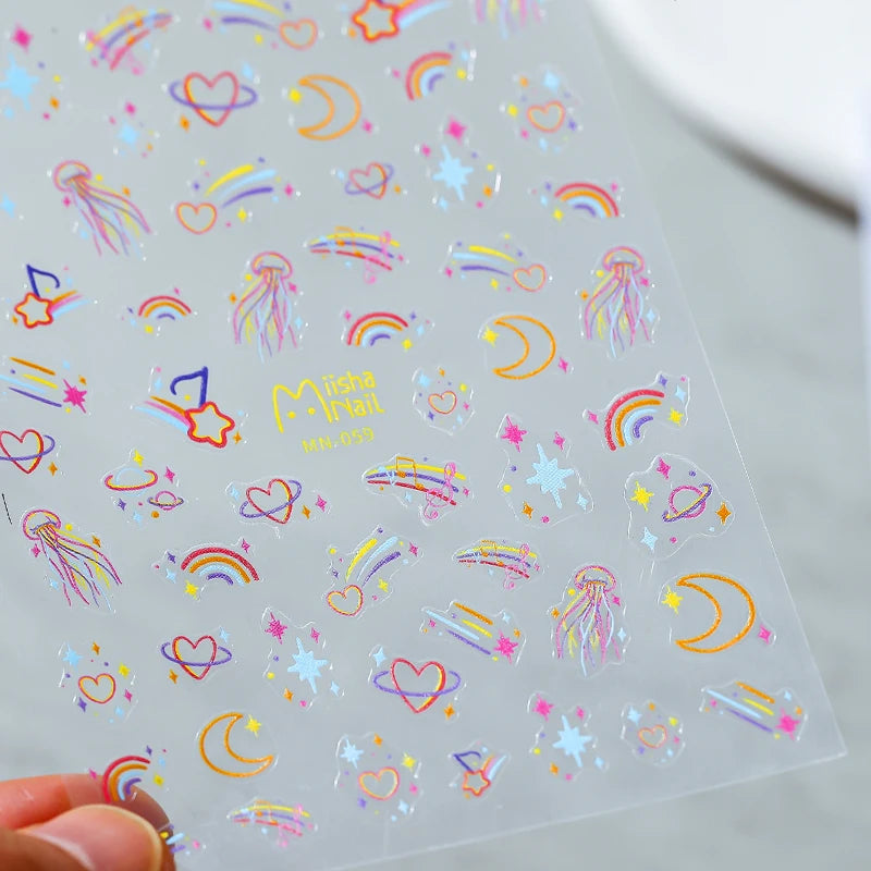 Colored Doodle Violin Music Note Design 5D Embossed Reliefs Nail Art Stickers Cute 3D Self Adhesive Manicure Decals Wholesale