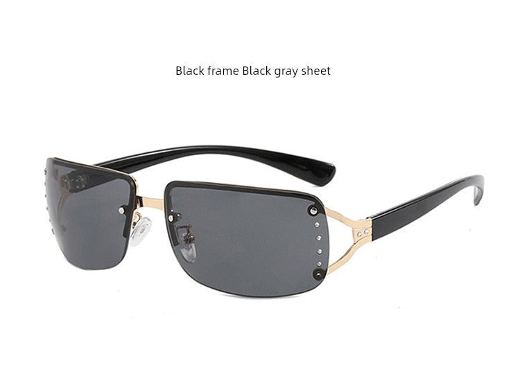 Fashion Retro Y2g Sexy Sunglasses Women's Fancy Frameless Diamond Photo Concave Shape Sun Glasses Niche Style