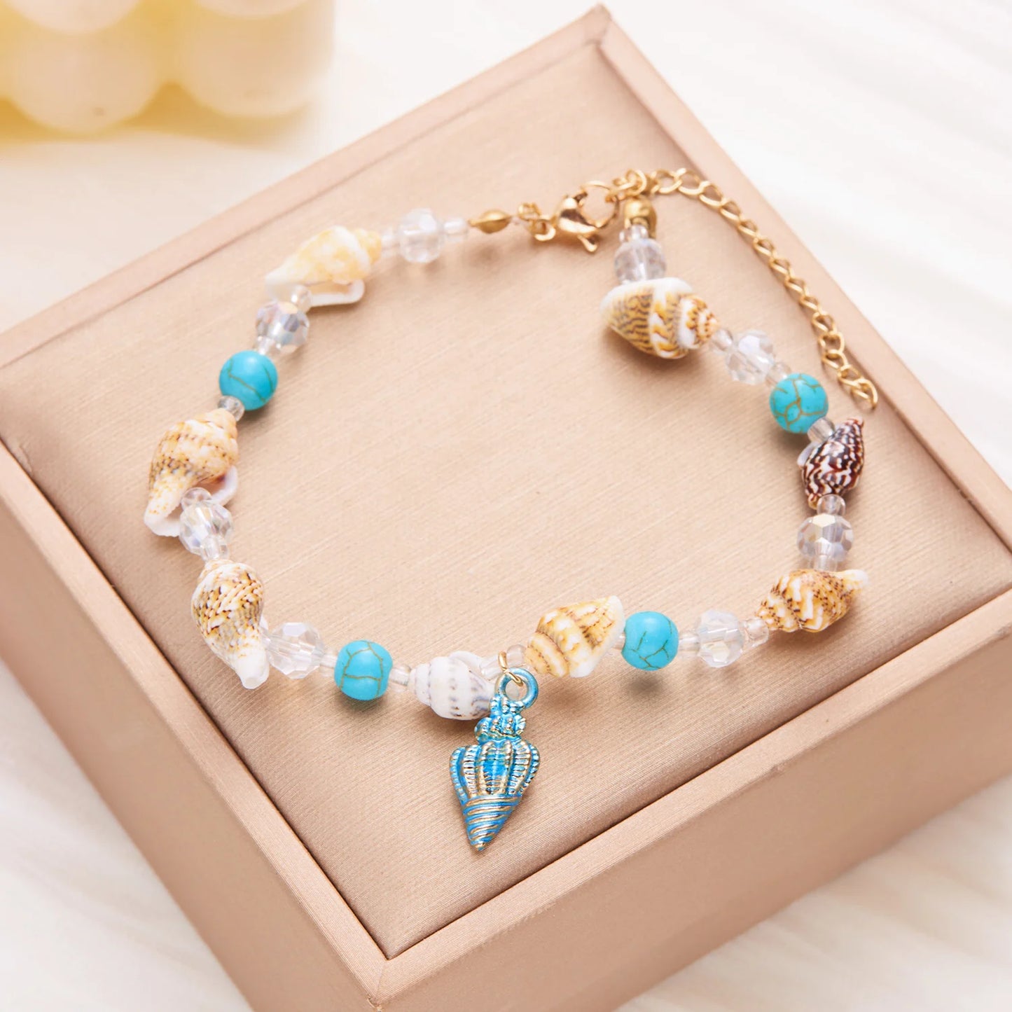 Boho Starfish Conch Bracelet Anklets for Women Girls Cute Shell Rice Beads Leg Ankle Chain Summer Foot Beach Jewelry Gifts