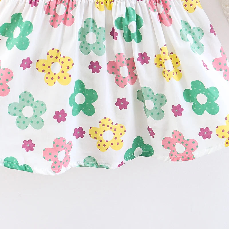 Summer 2/piece set baby girl dress hat little girl big bow design floral print princess dress all over the body