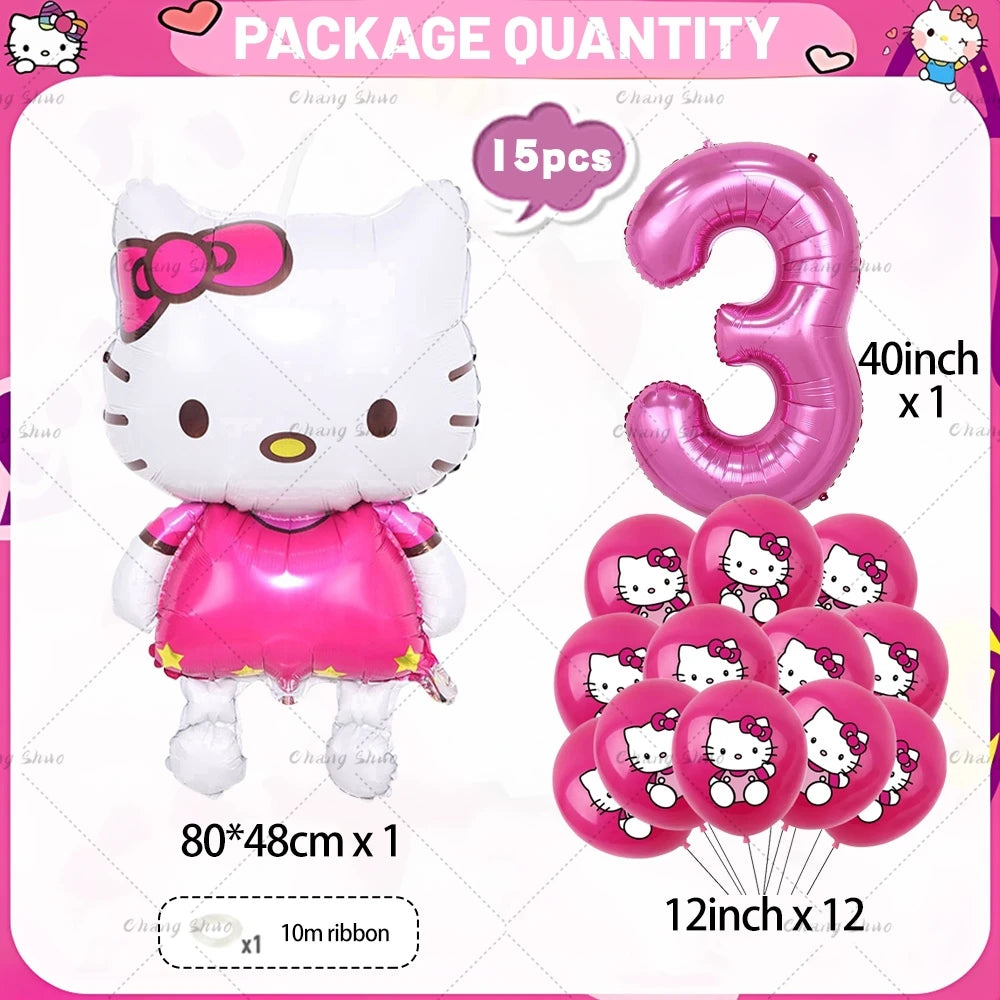 Hello Kitty Theme Birthday Party Decorations Balloon Set Cartoon Cat Aluminum Foil Balloons Girls Favors Baby Shower Supplies