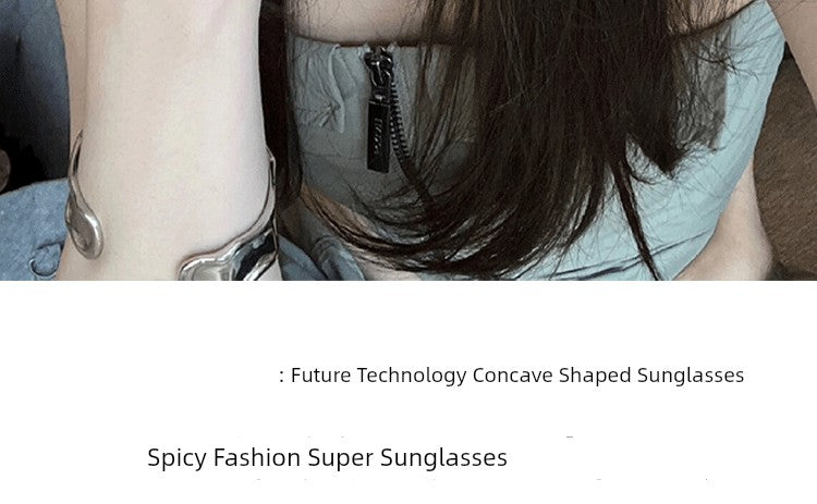 Fashion Retro Y2g Sexy Sunglasses Women's Fancy Frameless Diamond Photo Concave Shape Sun Glasses Niche Style
