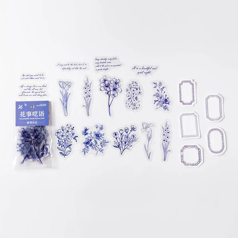 1sets Retro Plant English PET Deco Stickers Plant Flower Leaf Transparent Bullet Journaling Accessories Aesthetic Stickers