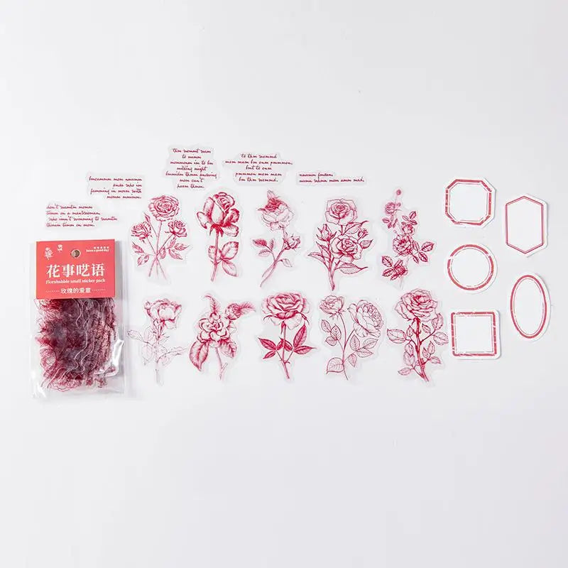 1sets Retro Plant English PET Deco Stickers Plant Flower Leaf Transparent Bullet Journaling Accessories Aesthetic Stickers