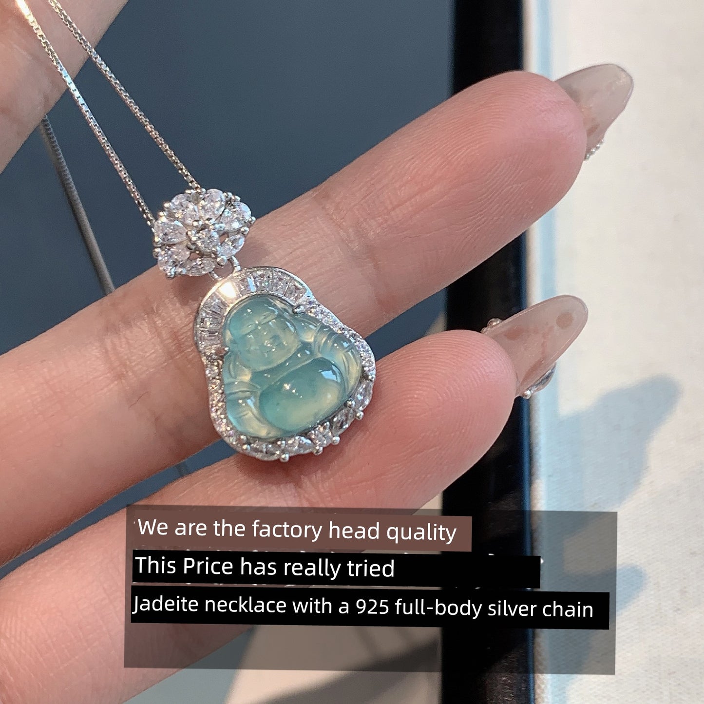 Happy Bodhi Natural Dangerous Material Blue Water Feitsui Buddhle Sculpture Male Necklace Sterling Silver Female Clavicle Chain Neck Chain Birthday Gift
