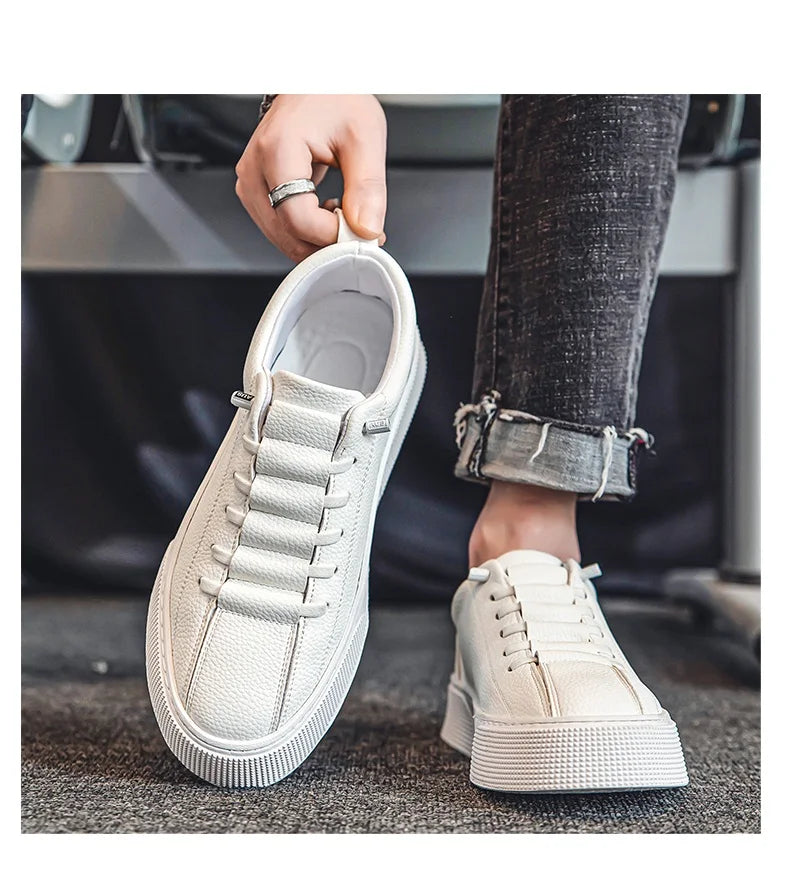 2025 New Mens Casual Shoes Quality PU Leather Shoes For Men Lace-up Breathable Fashion Lofer Autumn Flats Male White Shoes