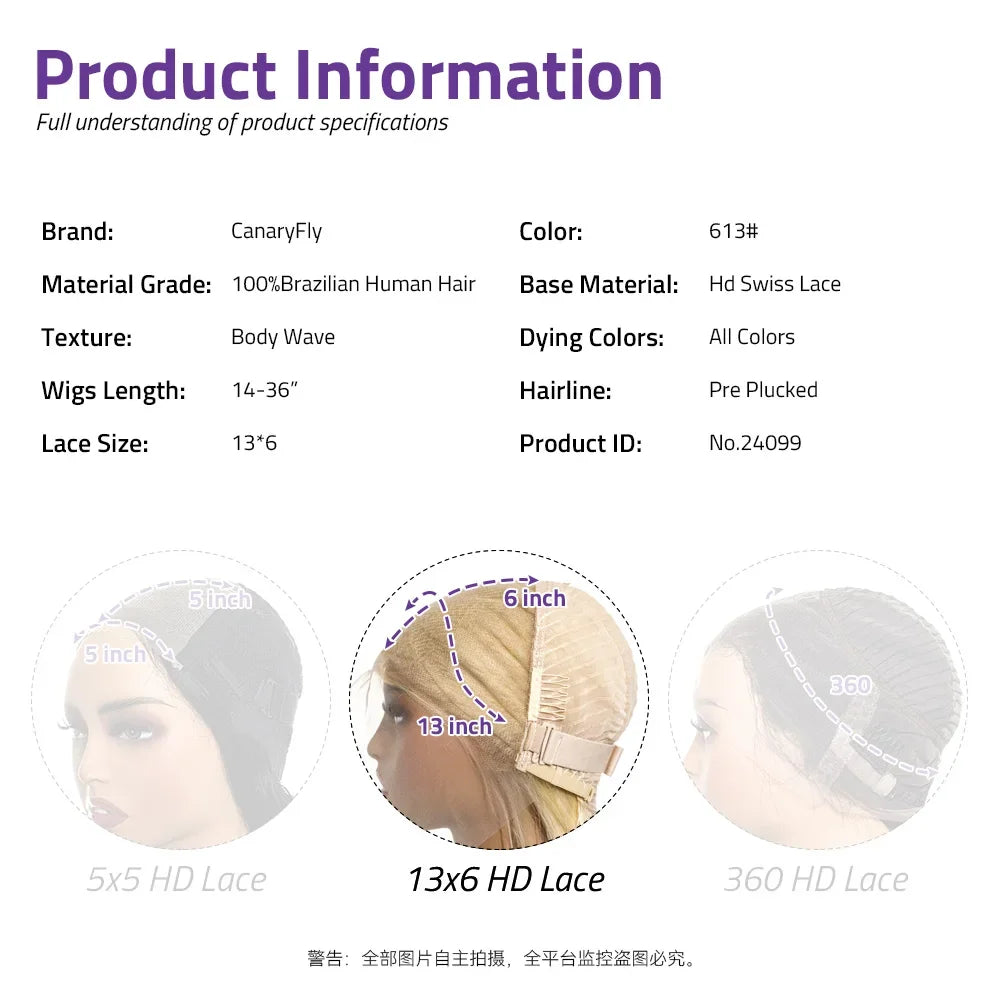 613 Blonde Honey Colored Body Wave 13x6 Frontal Full HD Transparent Lace Human Hair Wigs Lace Front Preplucked Wig Black Women