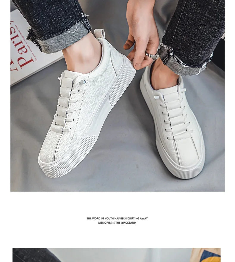 2025 New Mens Casual Shoes Quality PU Leather Shoes For Men Lace-up Breathable Fashion Lofer Autumn Flats Male White Shoes