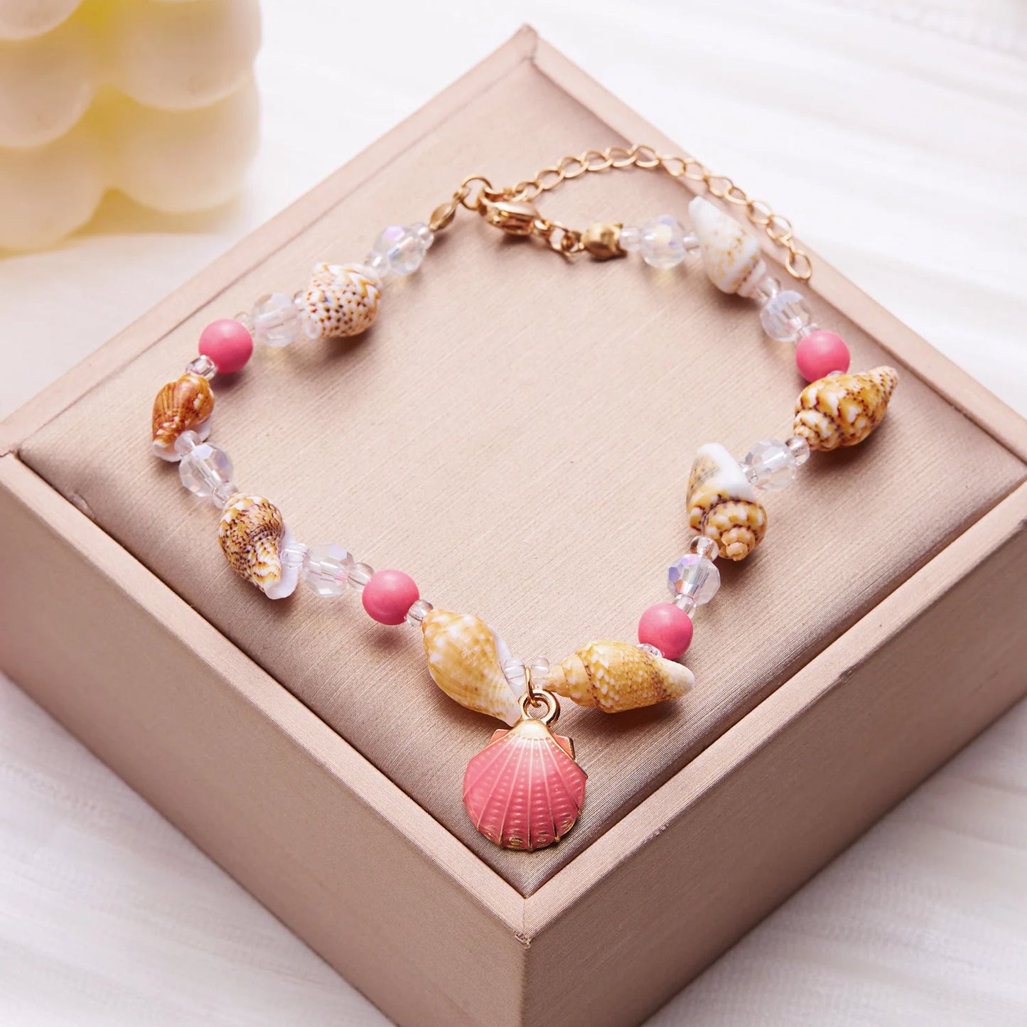 Boho Starfish Conch Bracelet Anklets for Women Girls Cute Shell Rice Beads Leg Ankle Chain Summer Foot Beach Jewelry Gifts