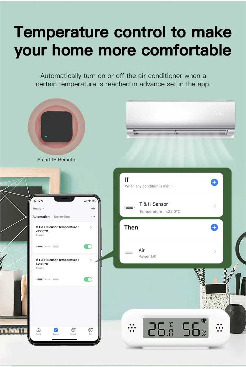 Tuya WiFi Mini Temperature Humidity For Smart Home Thermometer Hygrometer APP Remote Alarm Work with Google Home Yandex Alexa