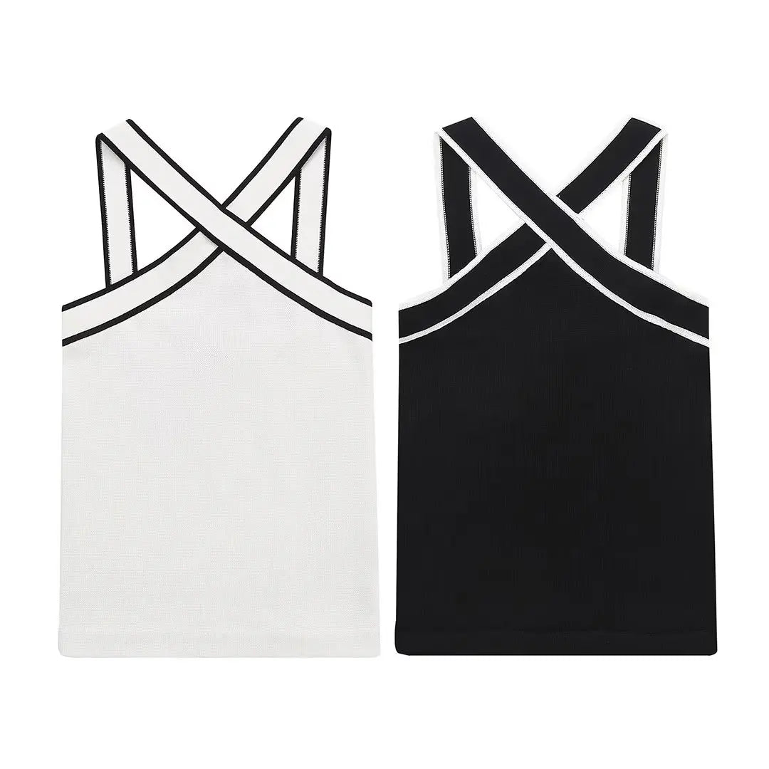TRAF Black Knit Tank Top Female Off Shoulder Crop Tops For Women Backless Sleeveless Top Woman Streetwear Sexy Summer Tops