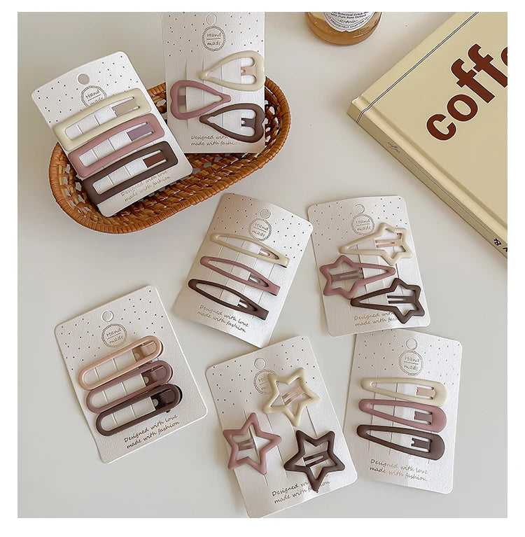 3/6 Pcs/Set Women Girls Fashion Coffee Color Geometric Stars Ornament Hair Clips Adult Sweet Hairpins Female Hair Accessories