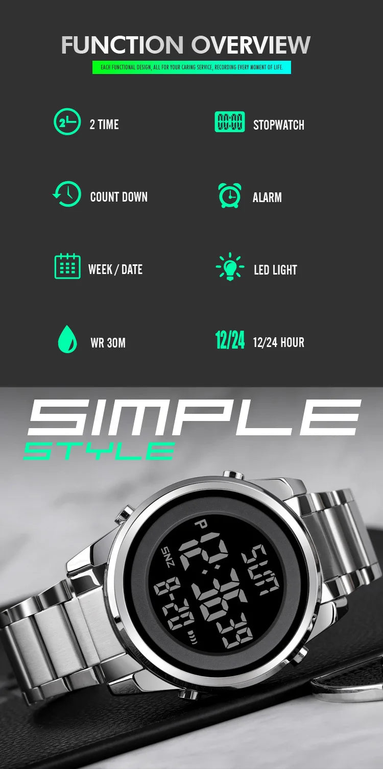 SKMEI 1611 Chrono Count Down Alarm Hour For Mens reloj hombre Digital 2 Time Mens Watches Fashion LED Men Digital Wristwatch