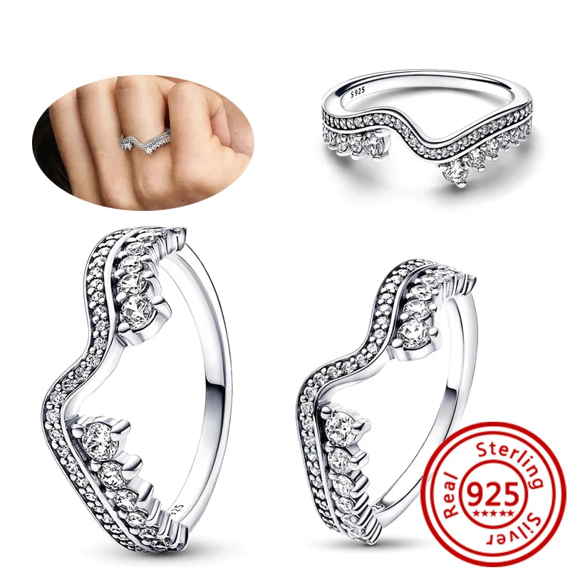 New 925 Sterling Silver Organically Shaped Stacking Pearls Hearts Stars Moon Sun Day Night Sparkling Pantaro Rings Women Jewelry