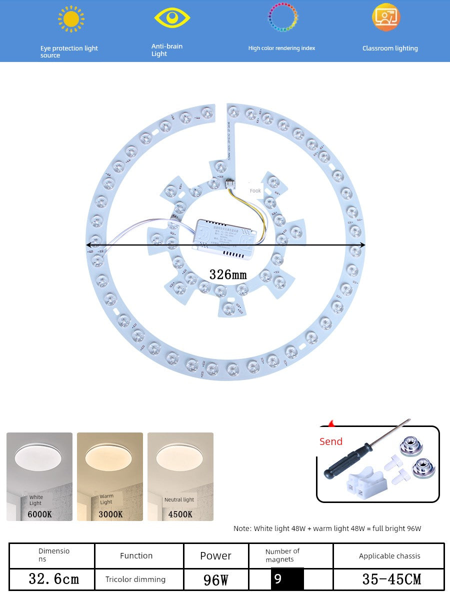 Ceiling Lamp LED Light Wick Replacement Refill Lamp Beads the Lamp Disc Lens Living Room Variable Light with Three Colors Light Bar Ceiling Fan Lights Light Source