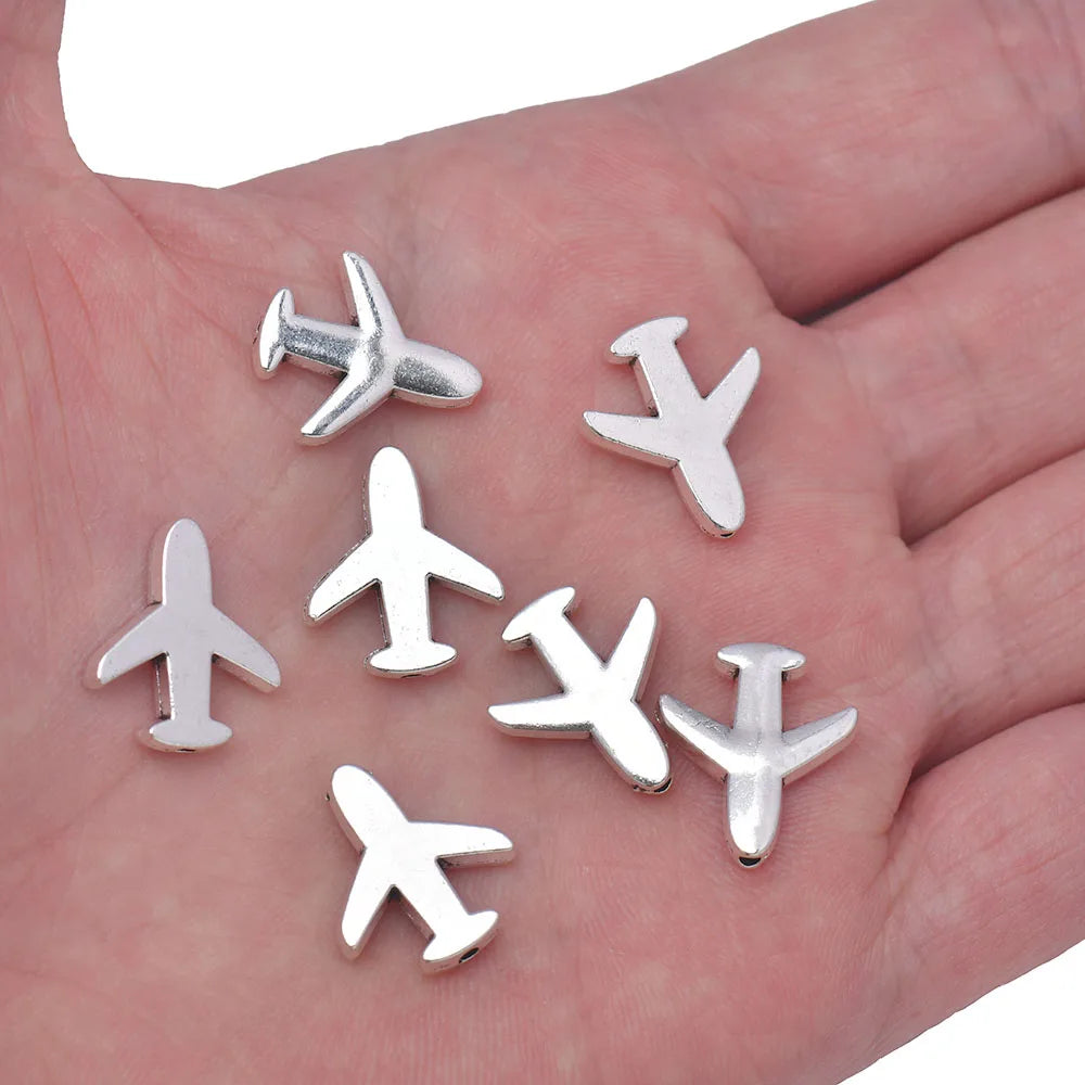 20pcs Beads Airplane Vintage Silver Spacer Beads Alloy Beads Fit For Bracelet Necklace DIY Jewelry Making Findings