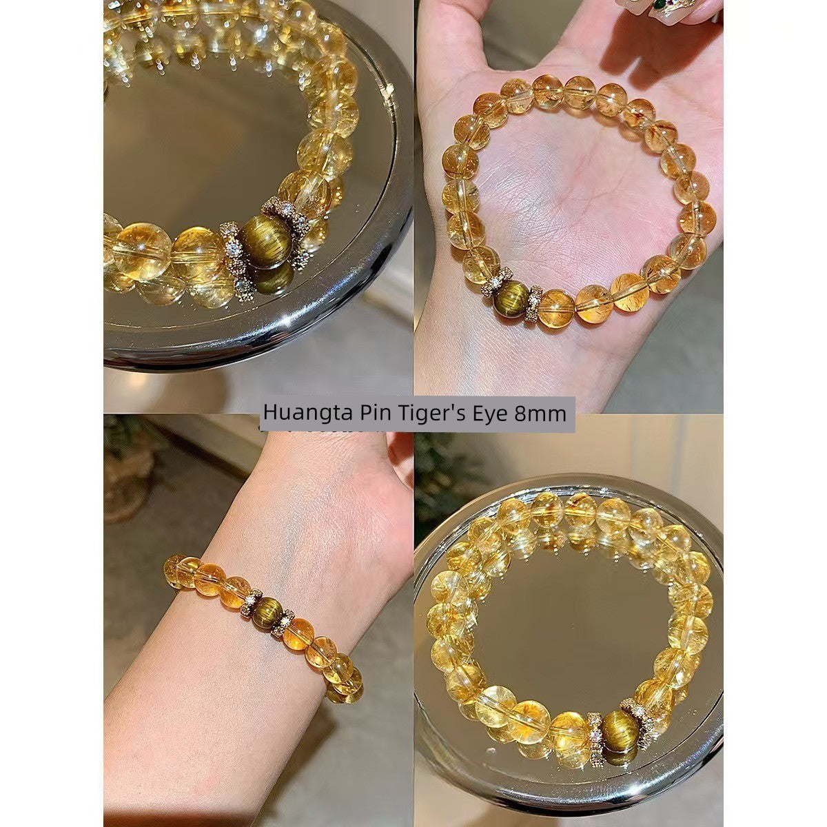 Natural Yellow Tower Crystal Large Particles Bring In Wealth and Treasure Rich Transfer Energy Crystal Tiger-Eye Bracelet Birth Year Bring In Wealth and Treasure Bracelet