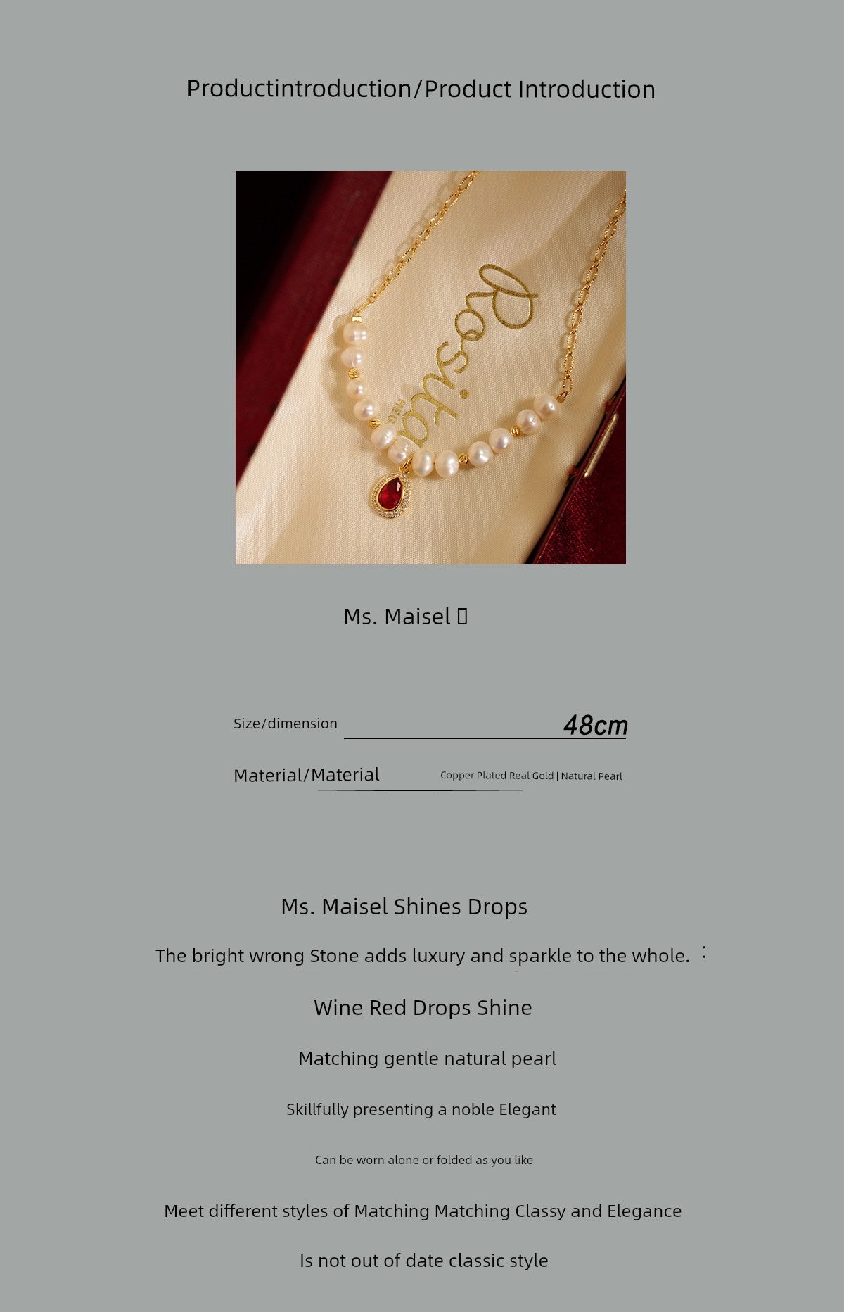 Lady Massel Retro French Natural Pearl Accessible Luxury Classy Wine Red Water Drop Pearl Necklace Clavicle Chain