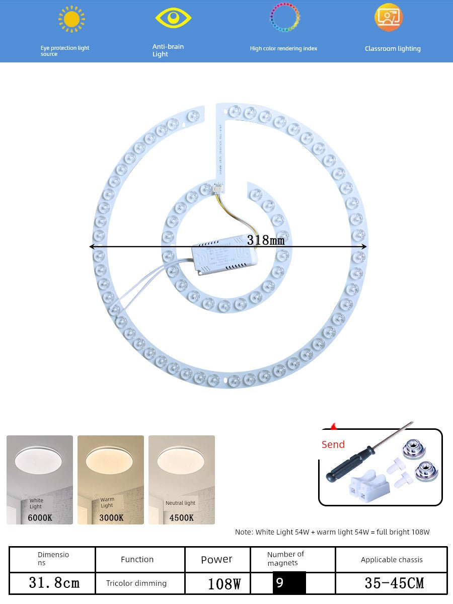Ceiling Lamp LED Light Wick Replacement Refill Lamp Beads the Lamp Disc Lens Living Room Variable Light with Three Colors Light Bar Ceiling Fan Lights Light Source