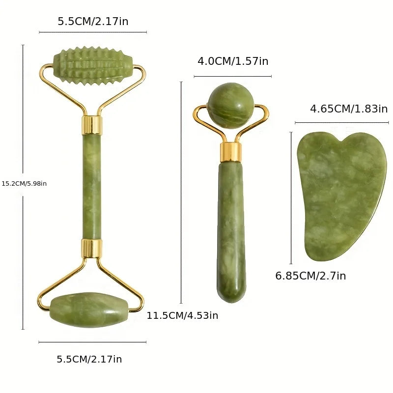 Gift,4-in-1 Jade Roller and Gua Sha Set. Roller with Eye Massager, Jade Gua Sha, Ridged Roller Massager. Jade Roller For Face.