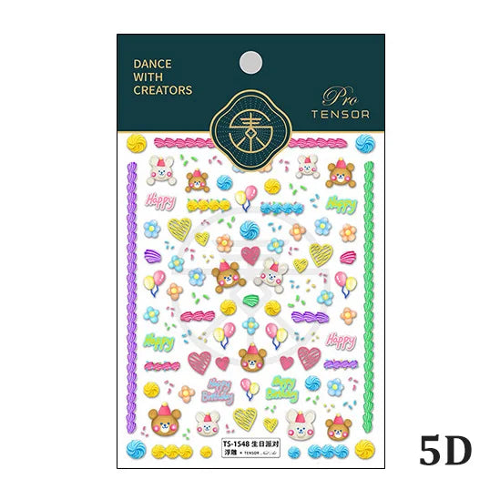 Colored Doodle Violin Music Note Design 5D Embossed Reliefs Nail Art Stickers Cute 3D Self Adhesive Manicure Decals Wholesale
