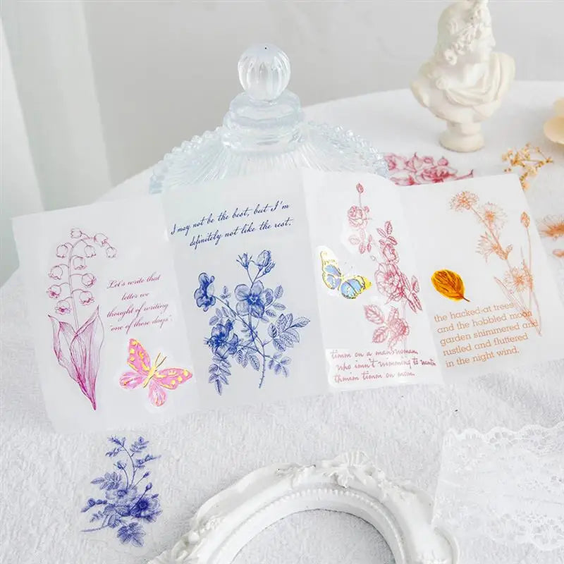 1sets Retro Plant English PET Deco Stickers Plant Flower Leaf Transparent Bullet Journaling Accessories Aesthetic Stickers