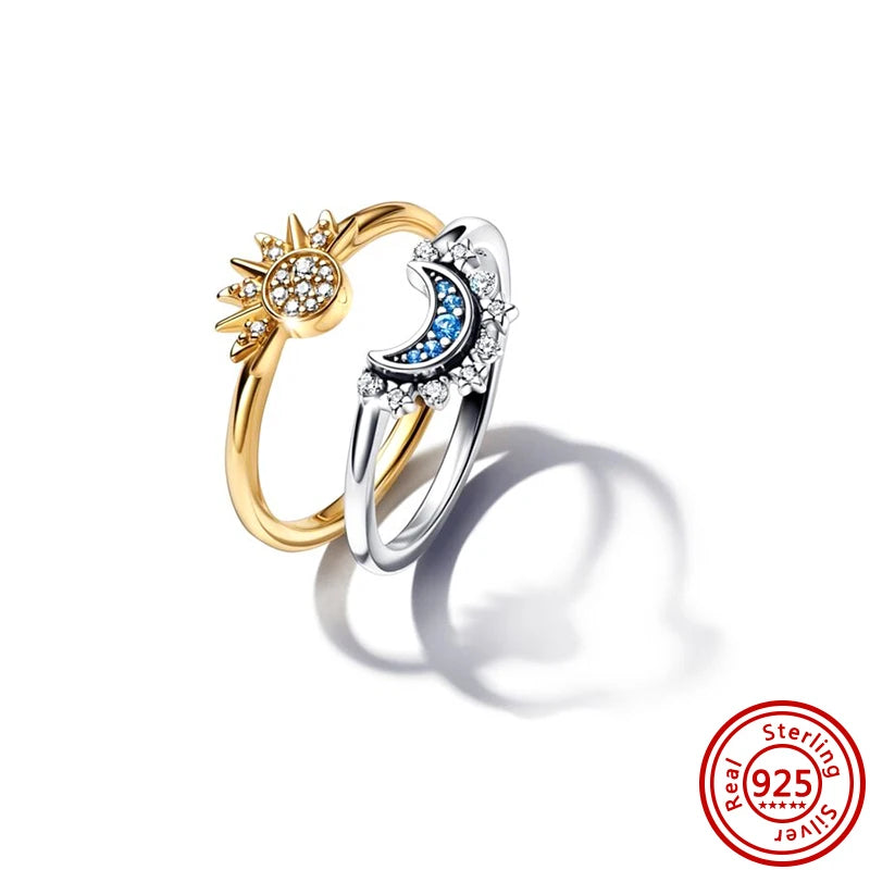 New 925 Sterling Silver Organically Shaped Stacking Pearls Hearts Stars Moon Sun Day Night Sparkling Pantaro Rings Women Jewelry