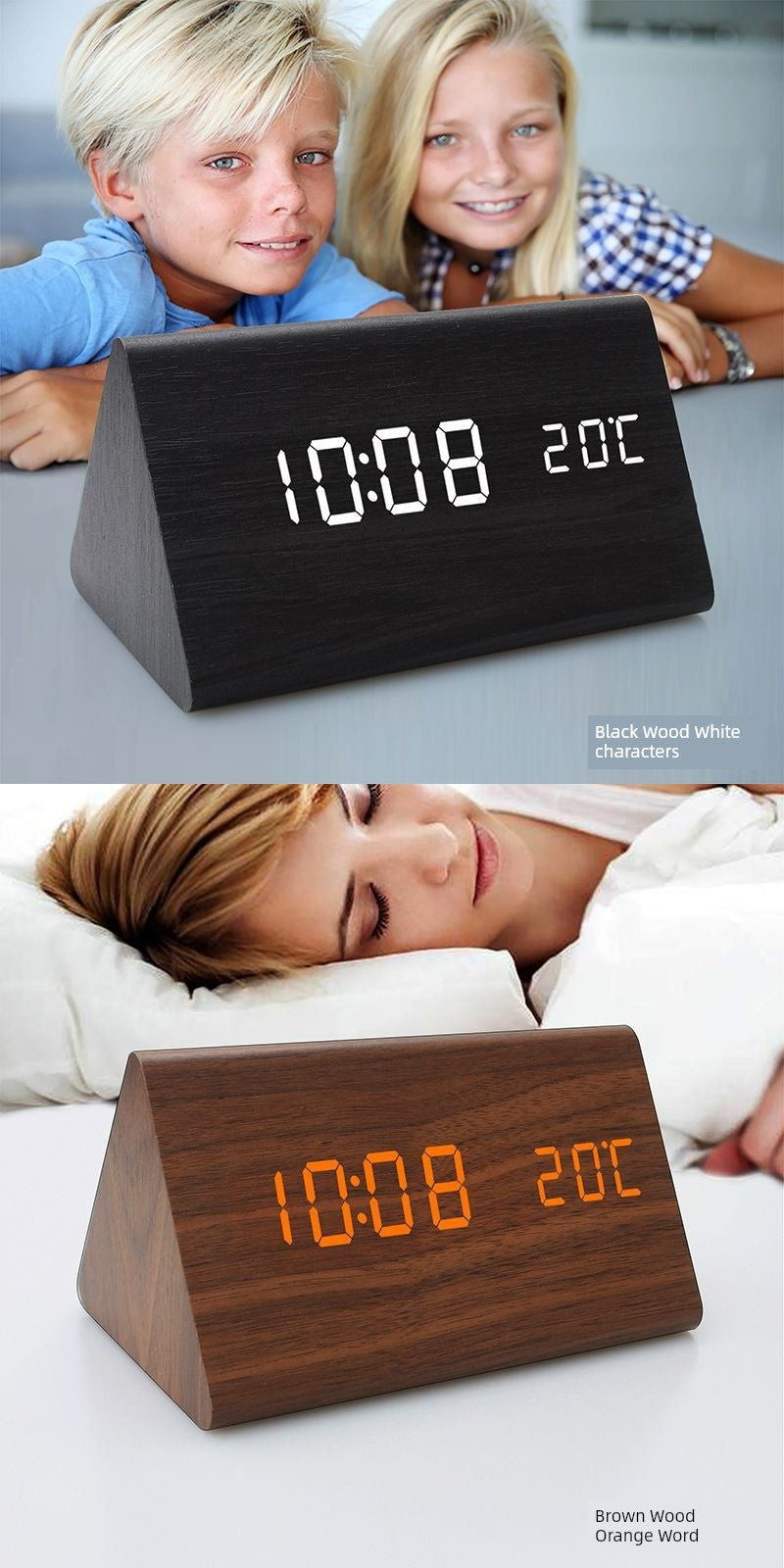 Automatic Timing Wooden Bedside Electronic Clock Led Alarm Clock Desktop L Electronic Student Dormitory Fashion Clock Bedroom Decoration