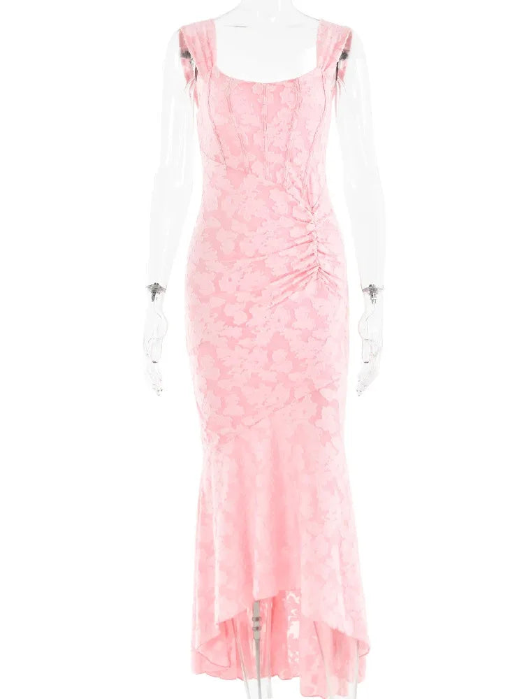 JULISSA MO Sleeve Less Backless Evening Long Dress Irregular Ruched Women Dress New Slim Fit Elegant Square Collar Gown Outfits