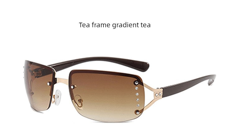 Fashion Retro Y2g Sexy Sunglasses Women's Fancy Frameless Diamond Photo Concave Shape Sun Glasses Niche Style