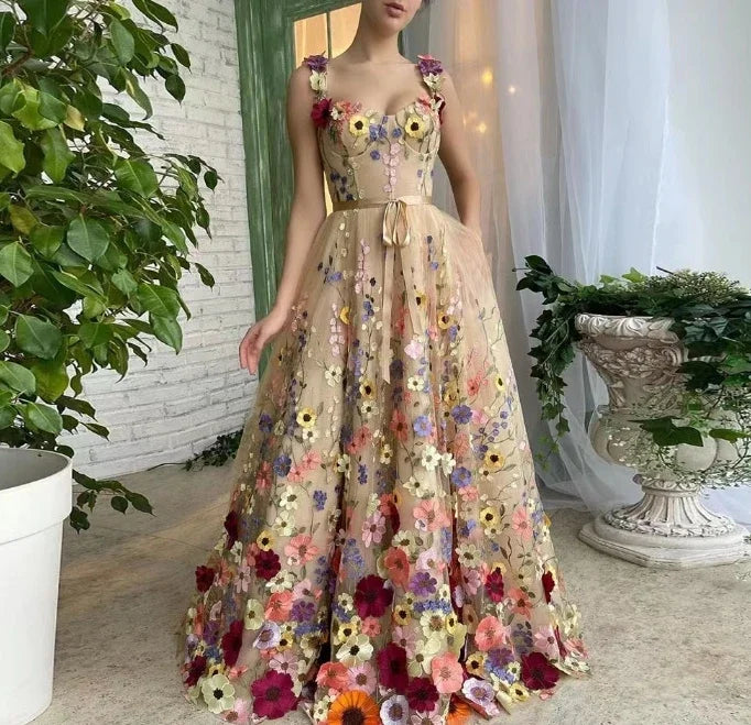 3D Floral Embroidery Strap Slim Maxi Dresses for Women Elegant Fashion Backless Sleeveless Wrap Hip Sexy Party Long Dress