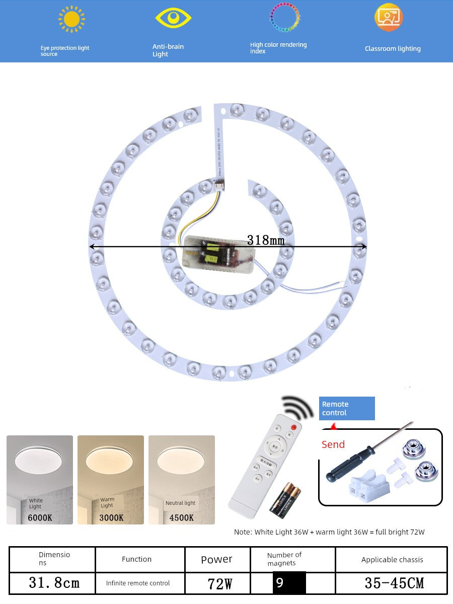Ceiling Lamp LED Light Wick Replacement Refill Lamp Beads the Lamp Disc Lens Living Room Variable Light with Three Colors Light Bar Ceiling Fan Lights Light Source