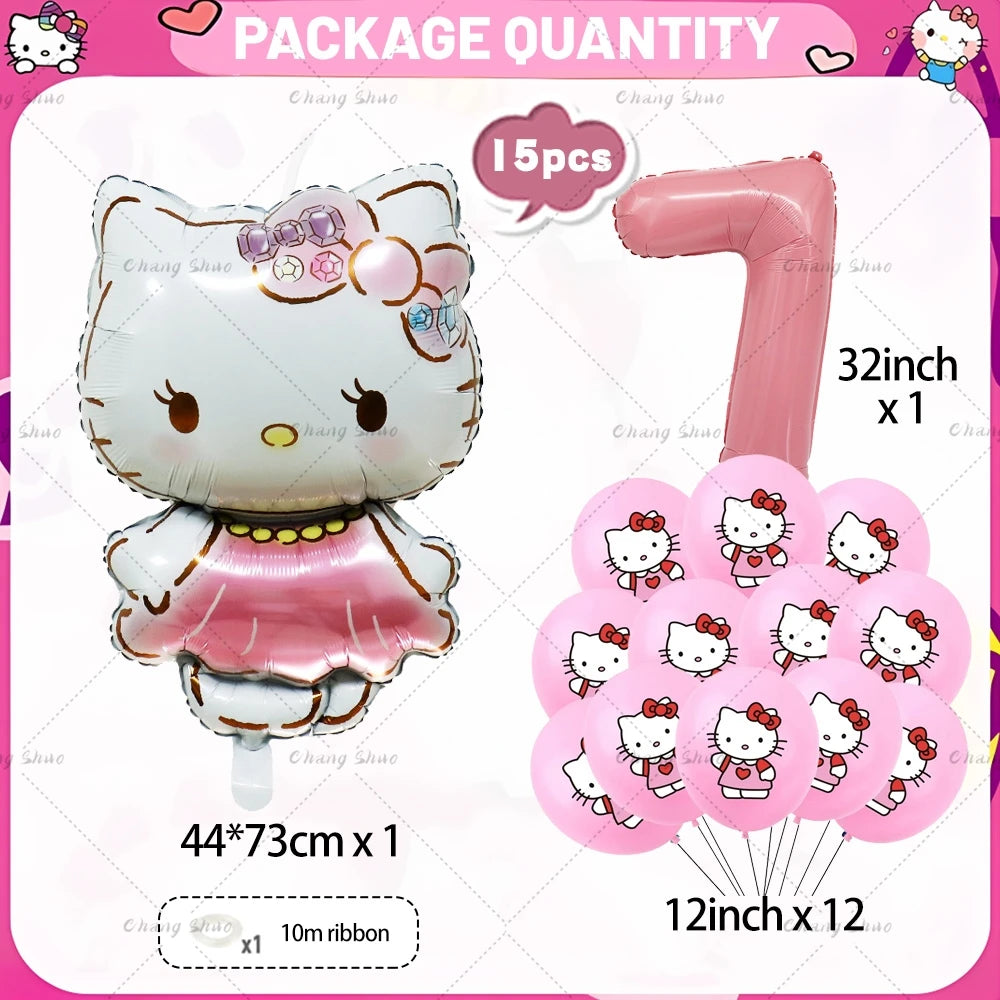 Hello Kitty Theme Birthday Party Decorations Balloon Set Cartoon Cat Aluminum Foil Balloons Girls Favors Baby Shower Supplies