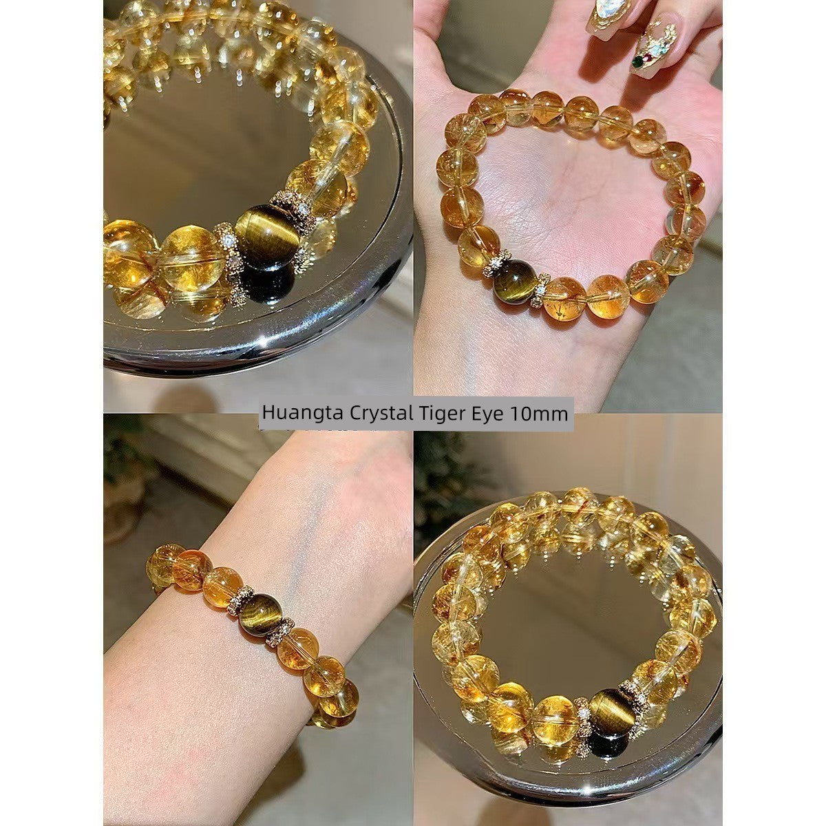 Natural Yellow Tower Crystal Large Particles Bring In Wealth and Treasure Rich Transfer Energy Crystal Tiger-Eye Bracelet Birth Year Bring In Wealth and Treasure Bracelet
