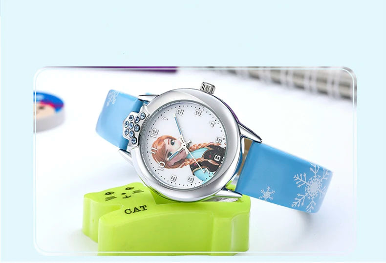 Elsa Girls Kids Watch Leather Strap Cute Children's Cartoon Anime Princess Crown Table Gifts