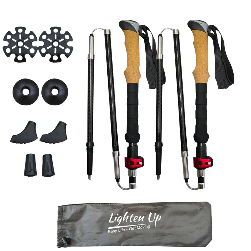 LIGHTEN UP 2Pcs Carbon Fiber/Aluminum Alloy Trekking Poles Collapsible Telescopic Sticks Lightweight Walking Hiking Stick Climb