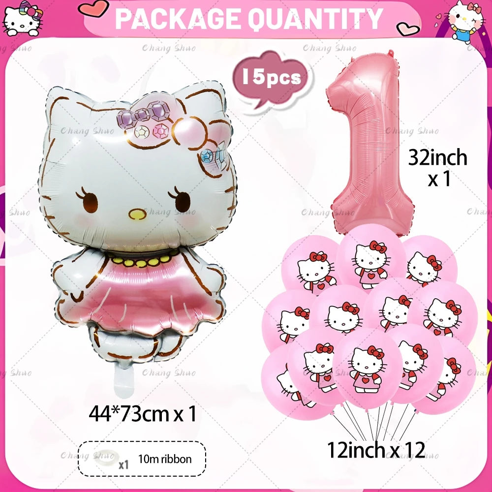 Hello Kitty Theme Birthday Party Decorations Balloon Set Cartoon Cat Aluminum Foil Balloons Girls Favors Baby Shower Supplies