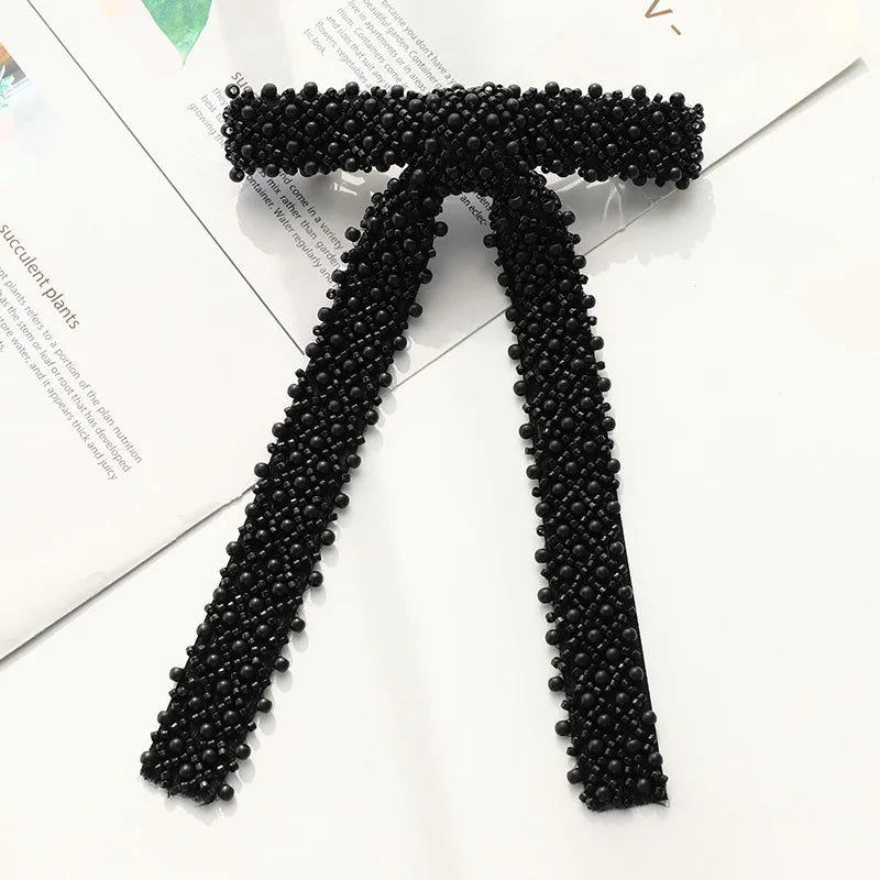 Glass Diamond Beaded Full Pearls Hairclip Bows Ribbon Barrette Girls Bow Hairpins Wedding Hair Accessories Hair Clips Women