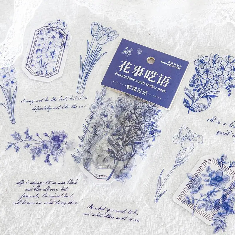 1sets Retro Plant English PET Deco Stickers Plant Flower Leaf Transparent Bullet Journaling Accessories Aesthetic Stickers