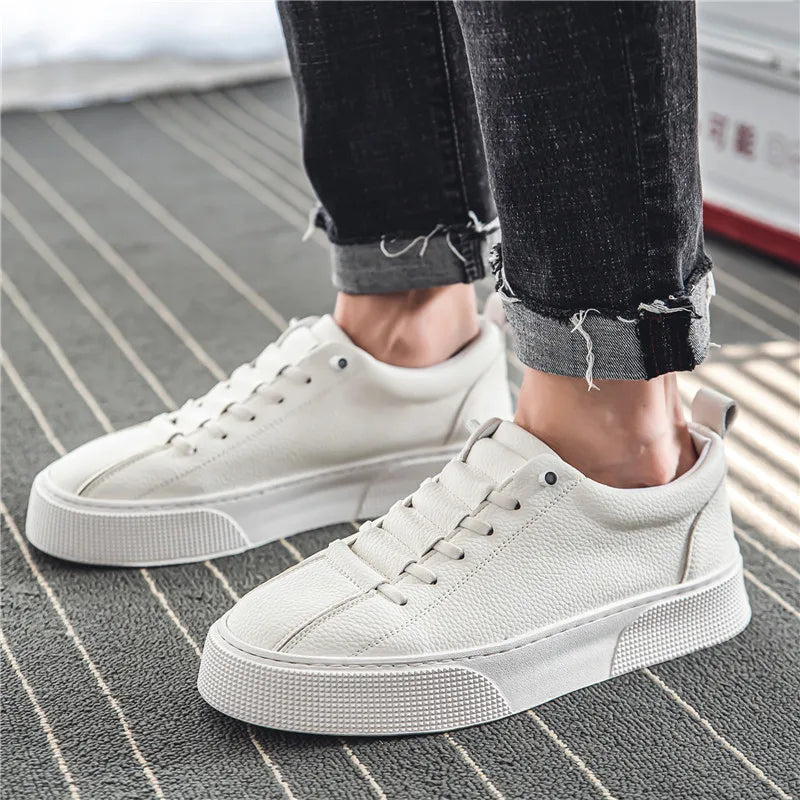 2025 New Mens Casual Shoes Quality PU Leather Shoes For Men Lace-up Breathable Fashion Lofer Autumn Flats Male White Shoes