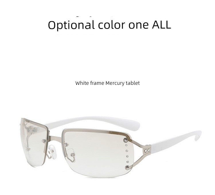 Fashion Retro Y2g Sexy Sunglasses Women's Fancy Frameless Diamond Photo Concave Shape Sun Glasses Niche Style